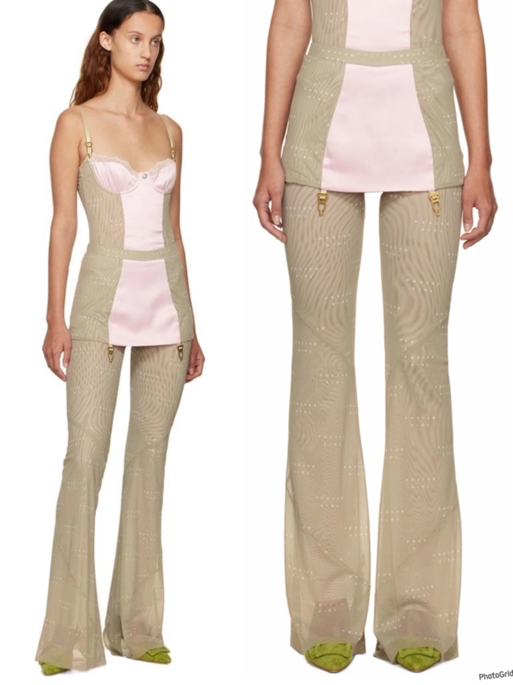 Poster Girl London Portia Trousers Mesh Flares Y2K Style Skirt Garter NWT L